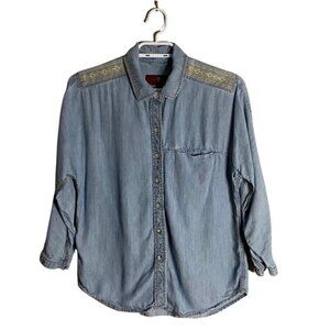 7 For All Mankind Button Down Embroidery Denim Shirt